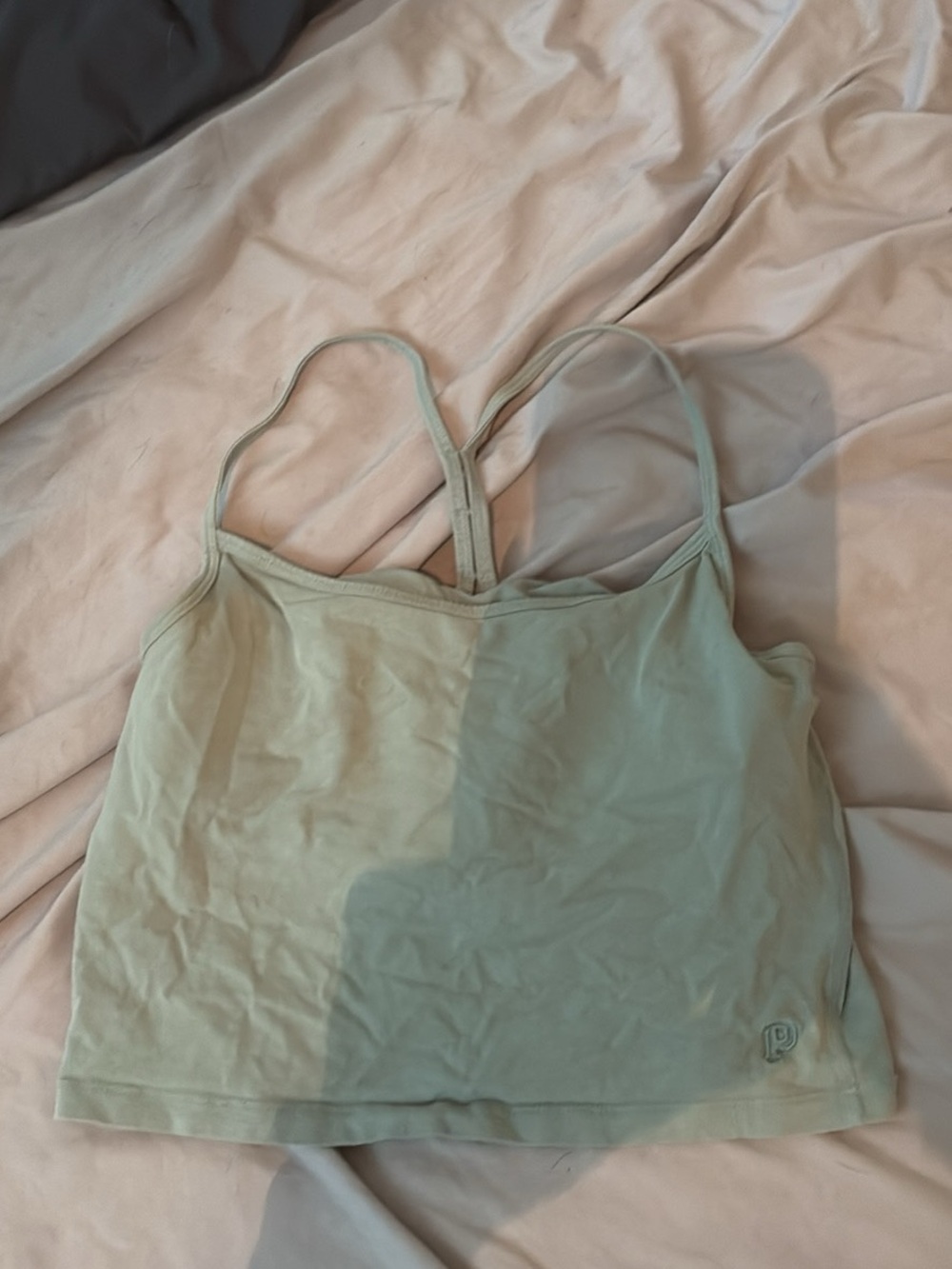 PINK Light Sage Green Strappy Crop Tank